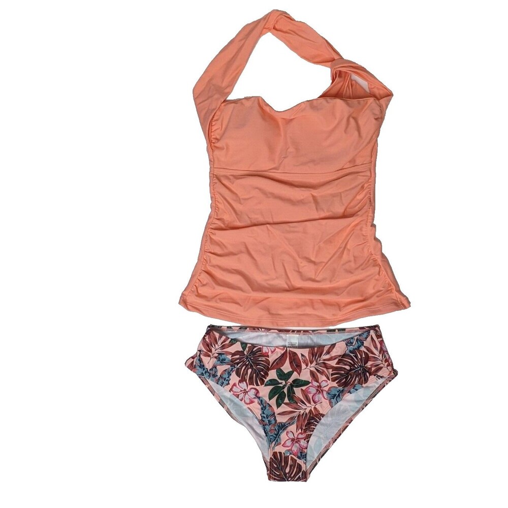 Tempt Me Womens 2-pc Tankini Swimsuit Small Coral Tropical NEW
